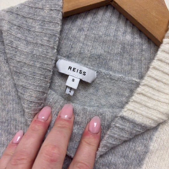 REISS Grey Gaia Color Block High Neck Wool Blend Sweater Jumper - Picture 12 of 13